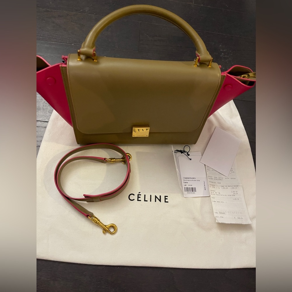 Authentic Celine Trapeze Calfskin Small Bicolor bag light brown and pink women - Picture 1 of 10
